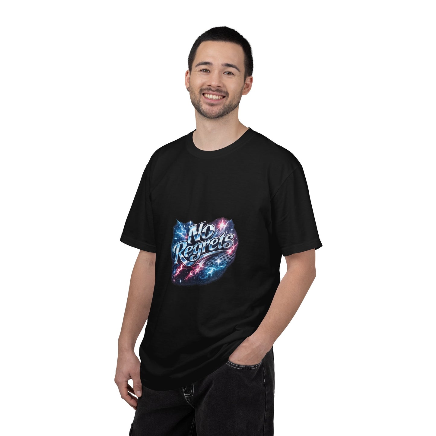 No Regrets Galaxy T-Shirt — Retro Cosmic Typography Tee