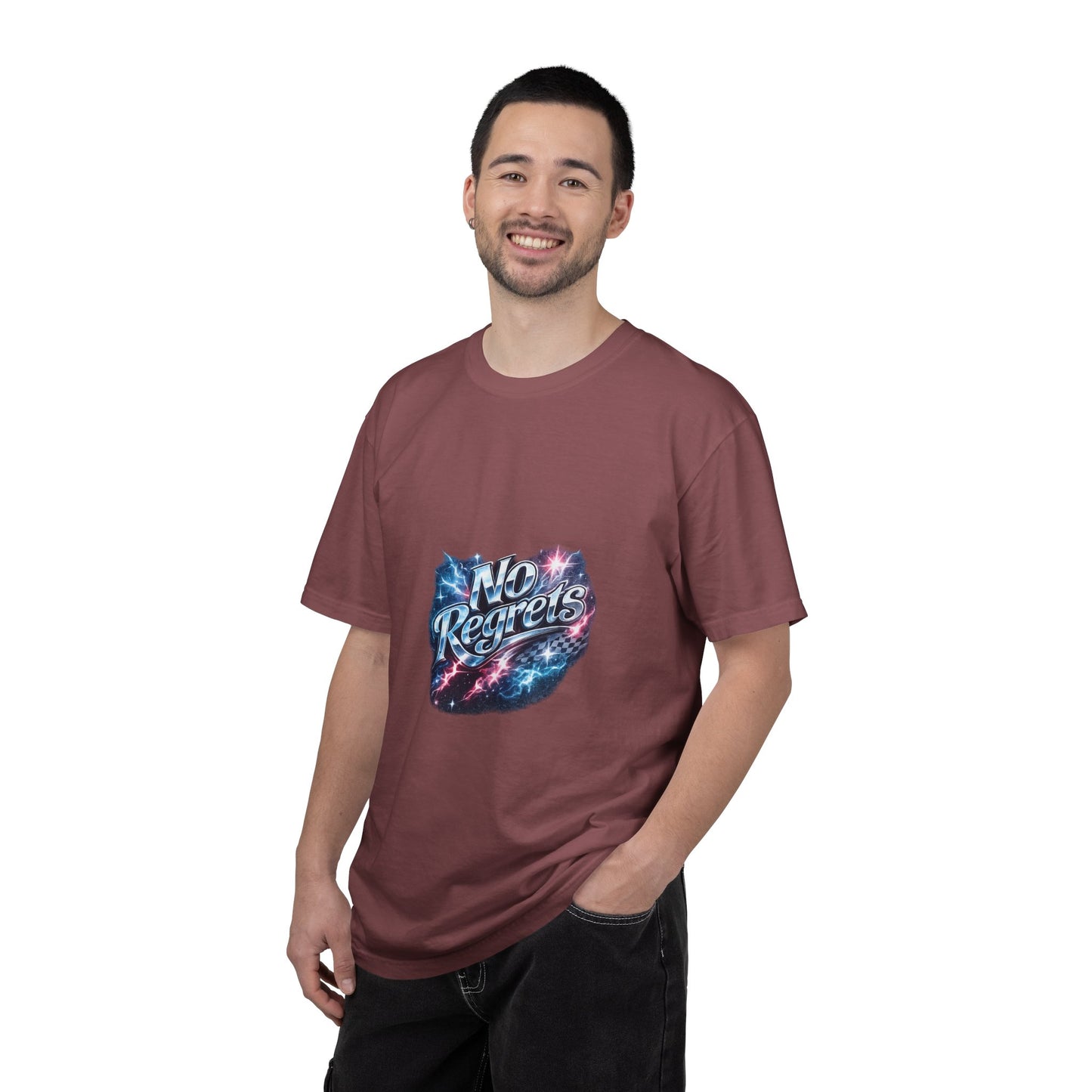 No Regrets Galaxy T-Shirt — Retro Cosmic Typography Tee