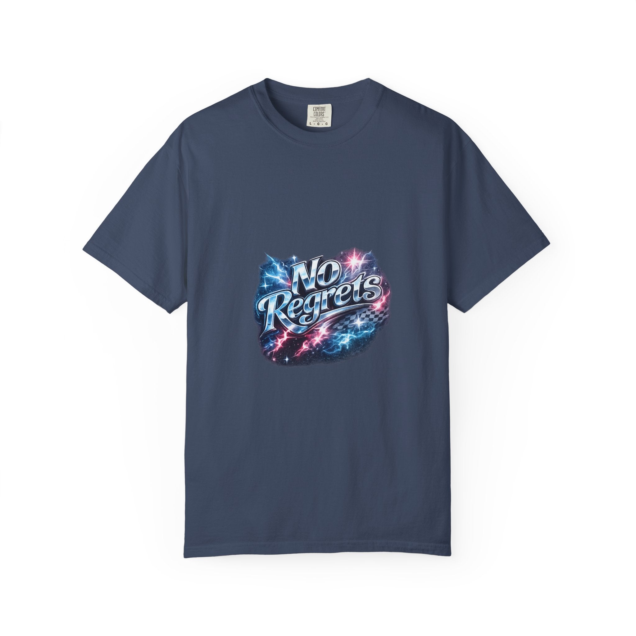 No Regrets Galaxy T-Shirt — Retro Cosmic Typography Tee