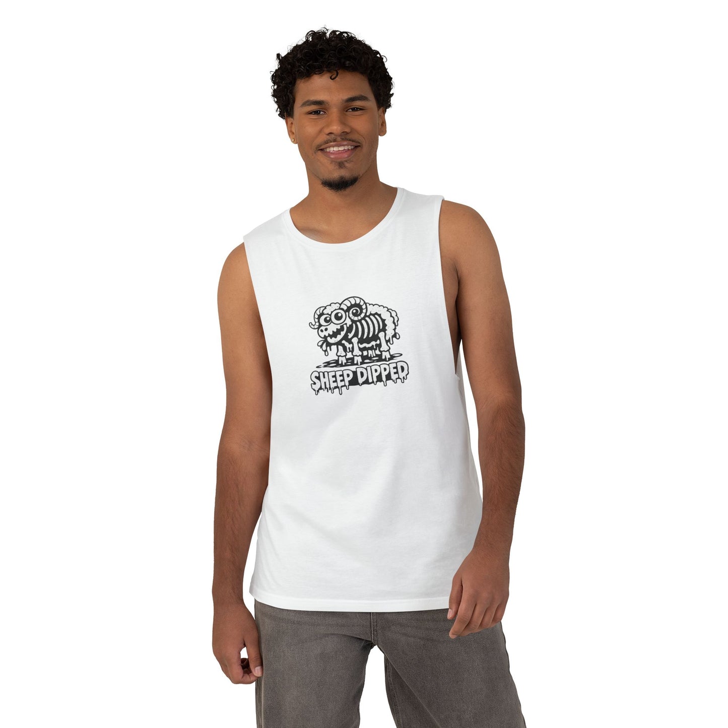 Sheep Dipped Graphic Tank – Retro Cartoon Ram Logo Muscle Tee