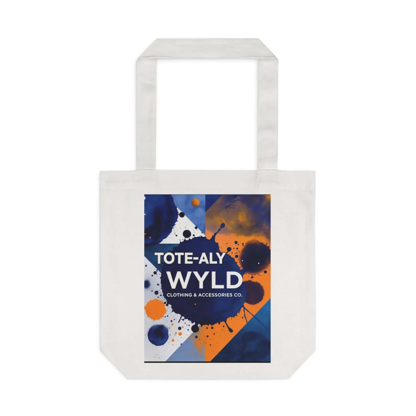 Tote-aly Wyld abstract paint splatter tote bag | navy orange geometric print