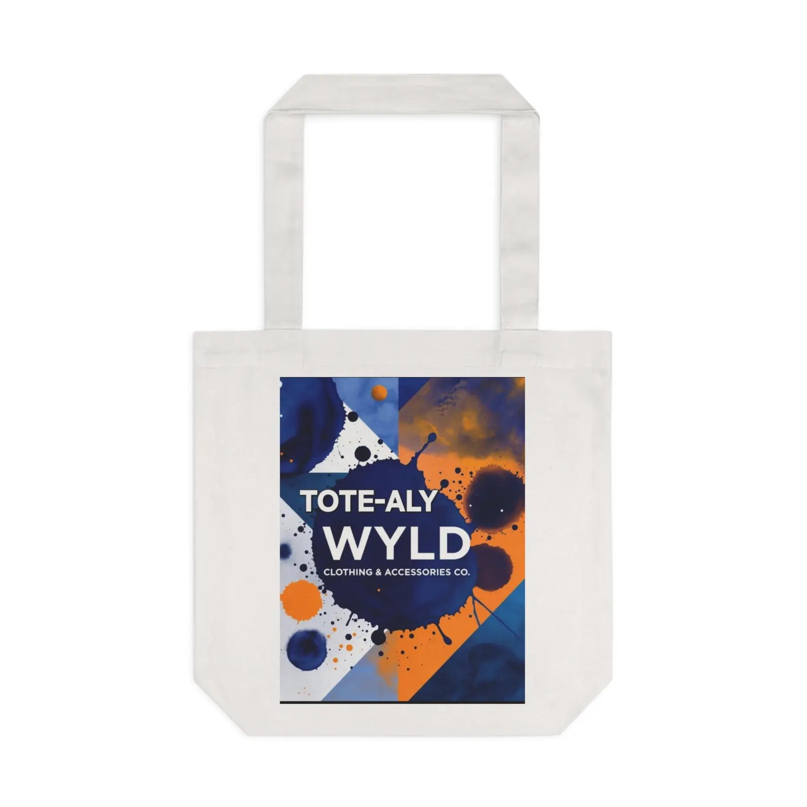 Tote-aly Wyld abstract paint splatter tote bag | navy orange geometric print