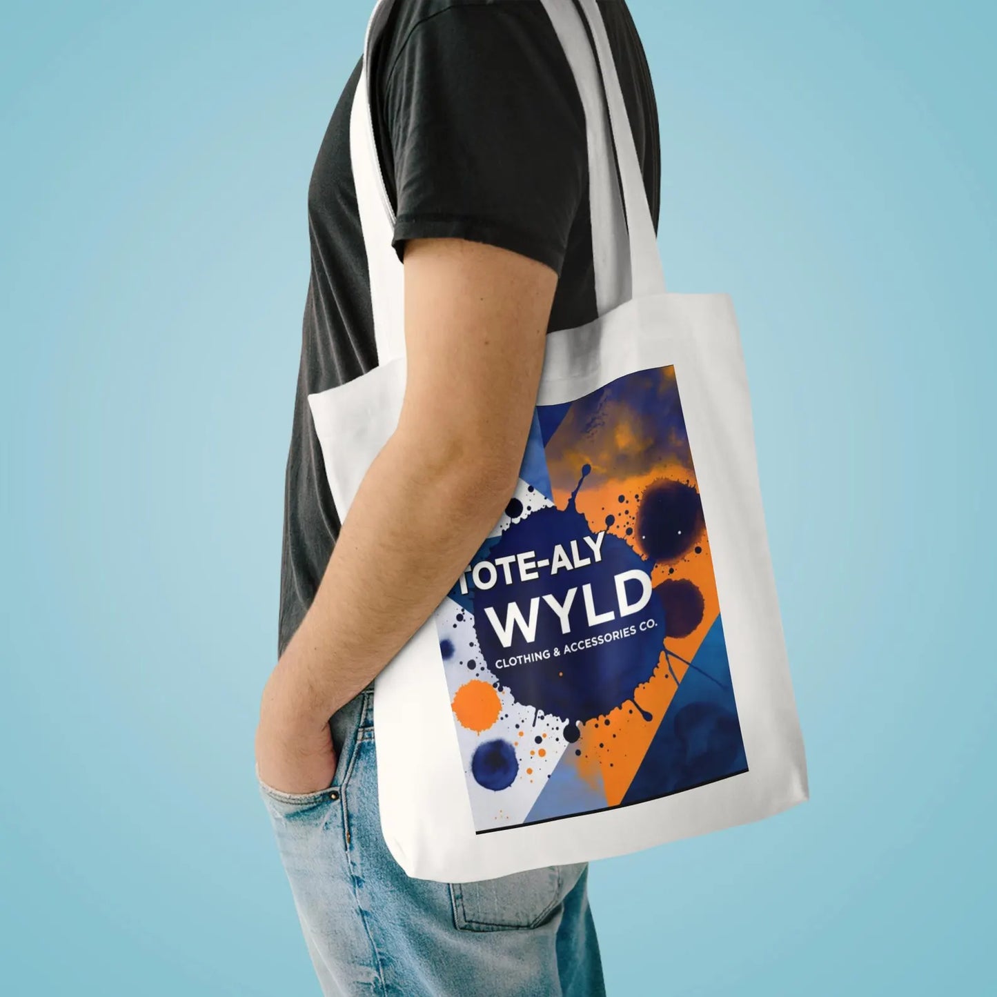 Tote-aly Wyld abstract paint splatter tote bag | navy orange geometric print