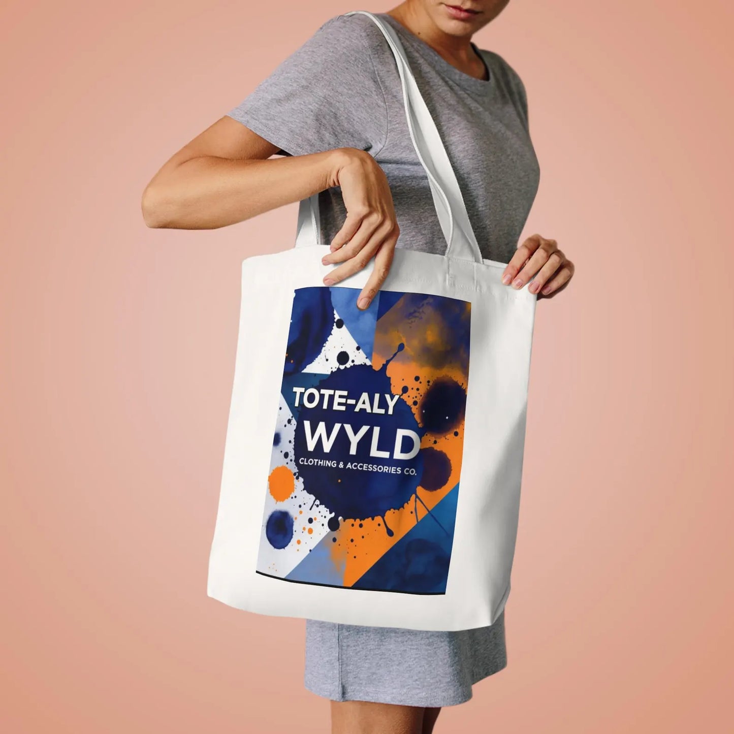 Tote-aly Wyld abstract paint splatter tote bag | navy orange geometric print