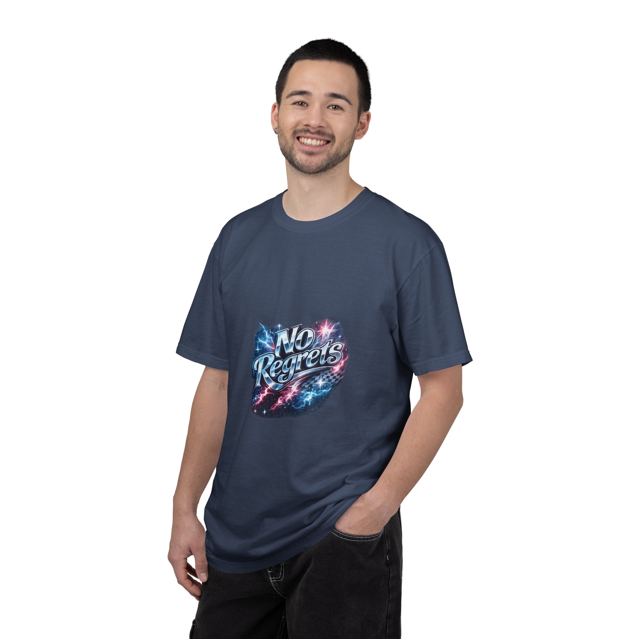 No Regrets Galaxy T-Shirt — Retro Cosmic Typography Tee