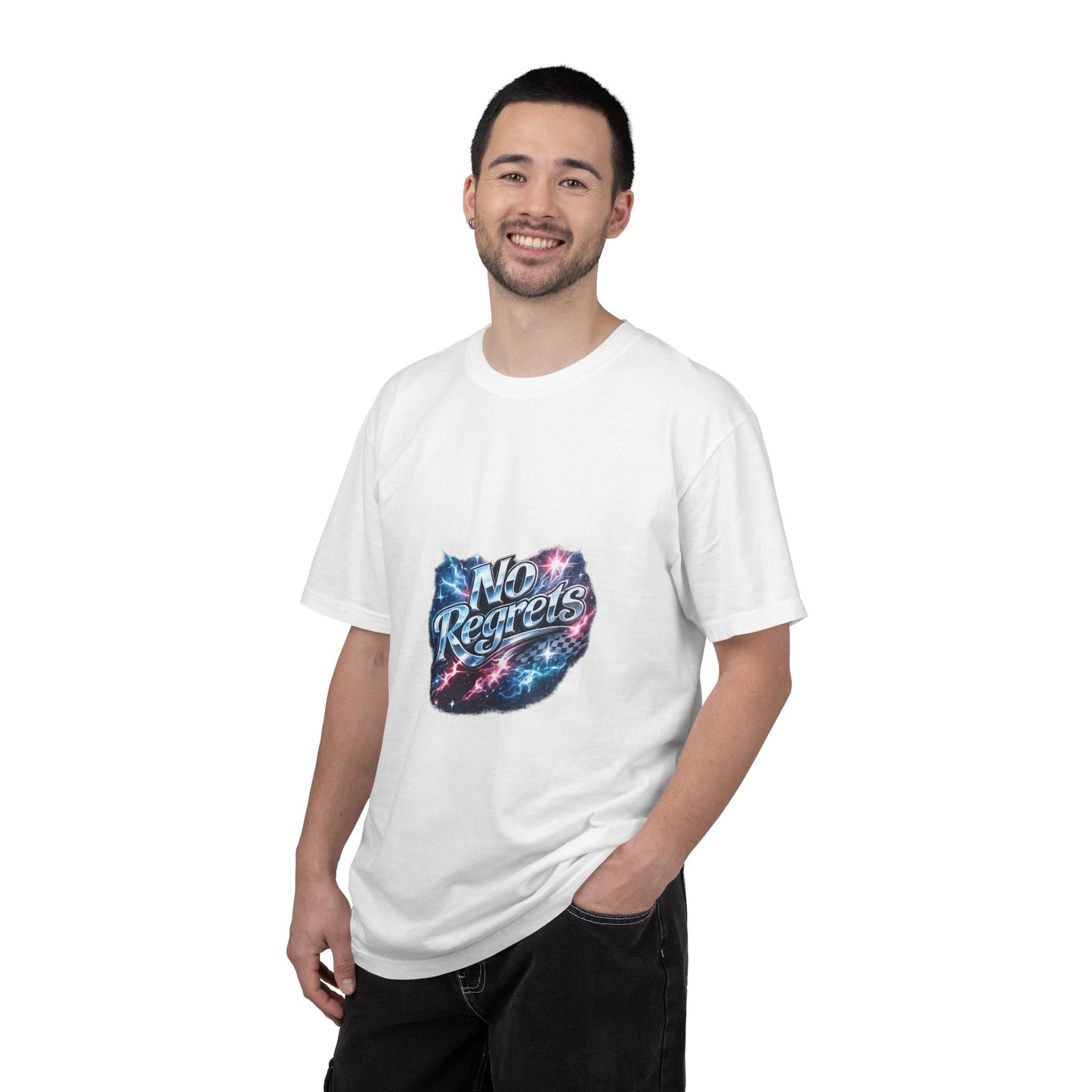 No Regrets Galaxy T-Shirt — Retro Cosmic Typography Tee