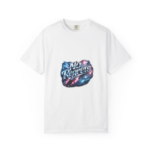 No Regrets Galaxy T-Shirt — Retro Cosmic Typography Tee