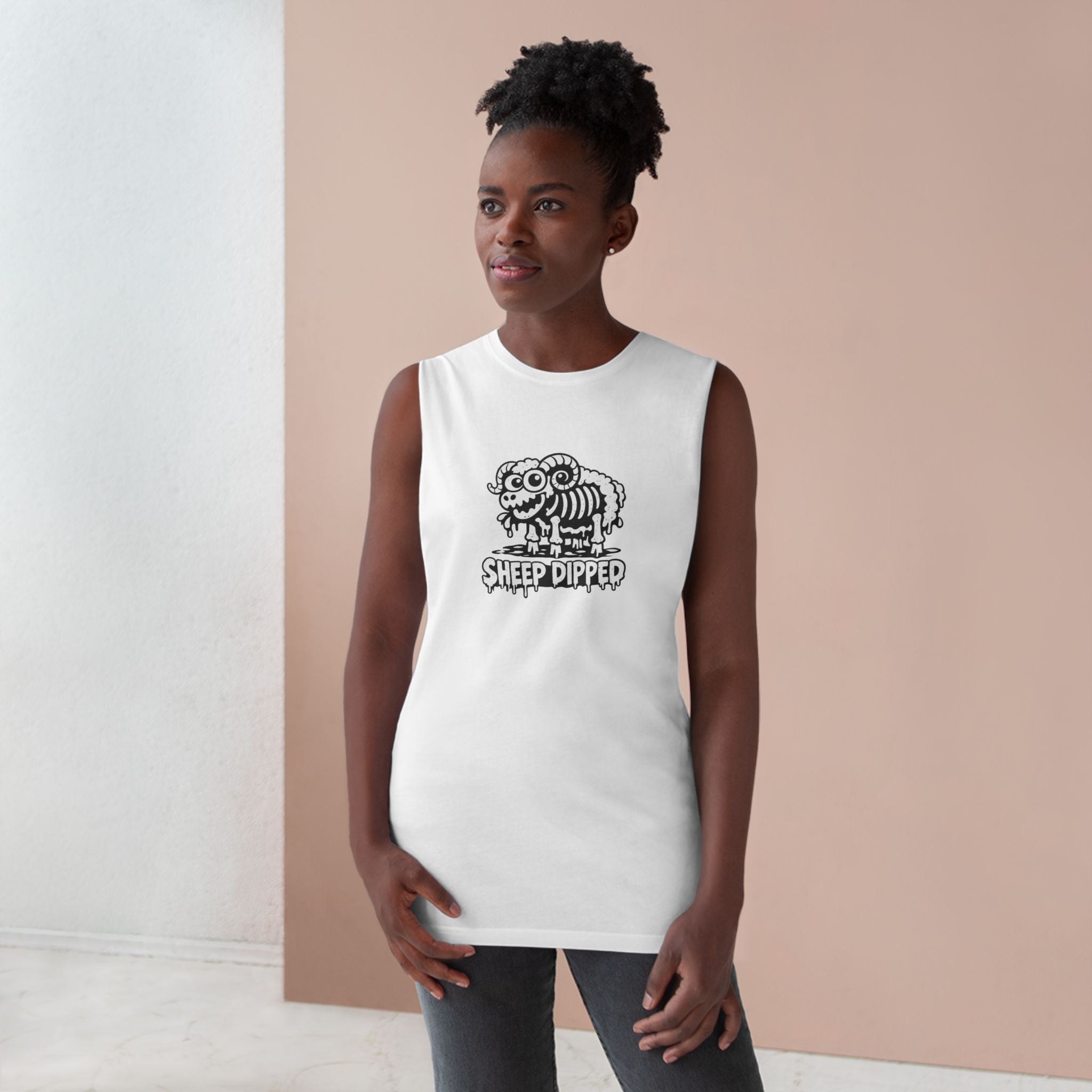 Sheep Dipped Graphic Tank – Retro Cartoon Ram Logo Muscle Tee