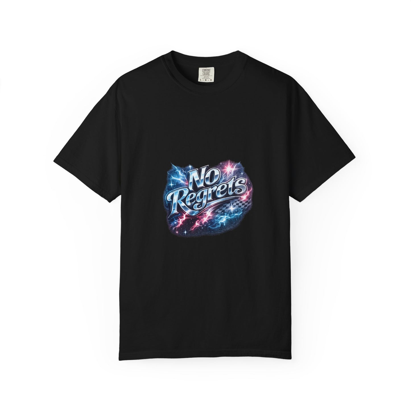 No Regrets Galaxy T-Shirt — Retro Cosmic Typography Tee