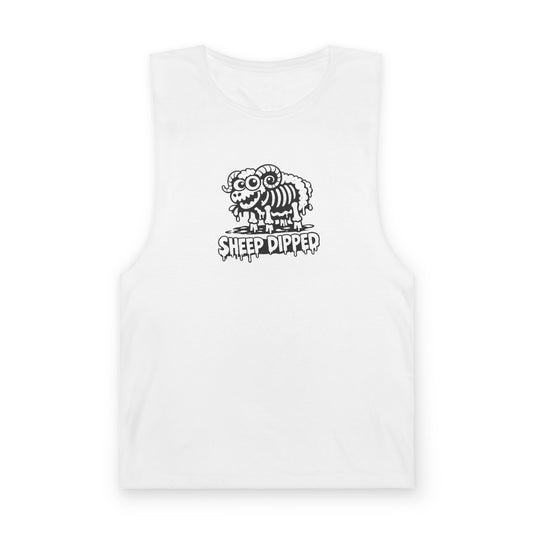Sheep Dipped Graphic Tank – Retro Cartoon Ram Logo Muscle Tee