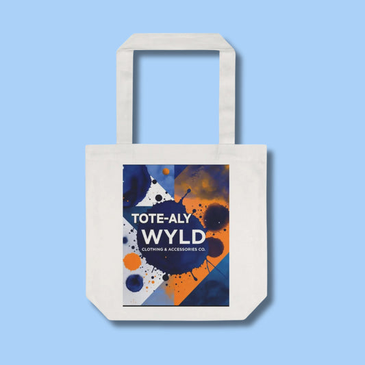 Tote-aly Wyld abstract paint splatter tote bag | navy orange geometric print