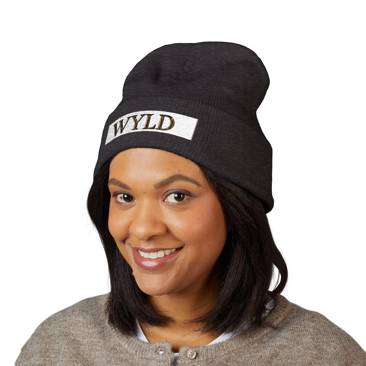 WYLD Leopard Print Text Beanie | Cuffed Embroidered Beanie